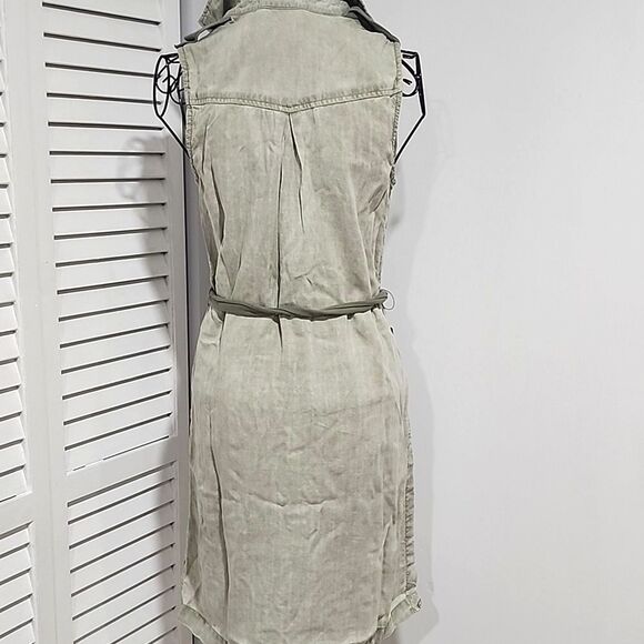 CLOTH & STONE by ANTHROPLOGY Green Chambray Utility Shirtdress sz XS Sleeveless - Picture 2 of 12